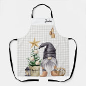 Tablier Aquarelle de Noël Joyeuse personnalisée Gnome Plai (Recto)