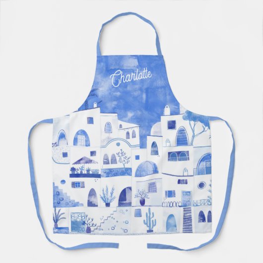 Tablier Aquarelle de Santorin personnalisée (Recto)
