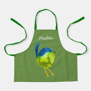 Tablier Aquarelle d'oiseau vert mou