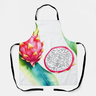 Tablier Aquarelle Dragon Fruit en Gras Couleurs sur Blanc