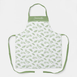Tablier Aquarelle Feuille de verdure Nom personnalisé