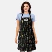 Tablier Aquarelle fleur sauvage Floral botanique noir (Porté)