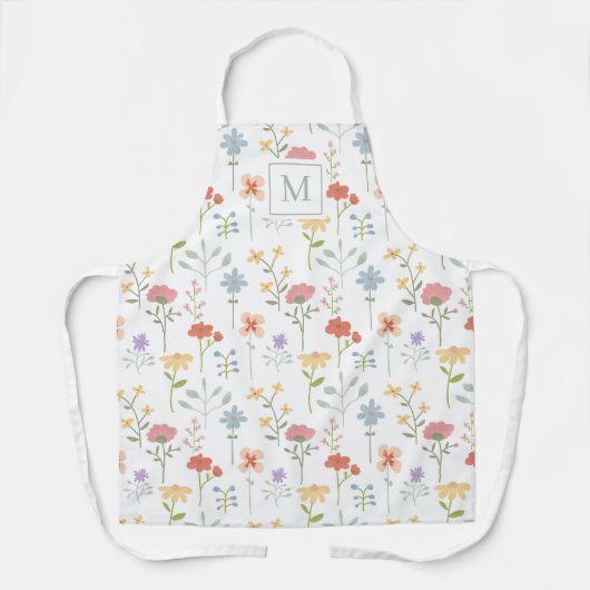 Tablier Aquarelle Fleur sauvage motif floral Monogramme (Recto)