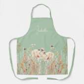 Tablier Aquarelle fleur sauvage rose sauge vert boho (Recto)