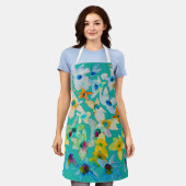 Tablier Aquarelle fleurs bleues blanches (Porté)