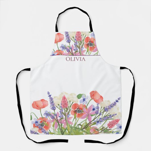 Tablier Aquarelle Fleurs, Cadeau personnalisé Fille d'anni (Recto)