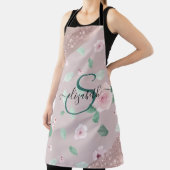 Tablier Aquarelle Fleurs Rose or Monogramme (Insitu)