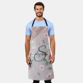 Tablier Aquarelle Fleurs Rose or Monogramme (Porté)