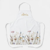 Tablier Aquarelle Fleurs sauvages Boho élégant Monogramme  (Recto)