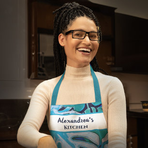 Tablier Aquarelle florale bleu Botanique bleu Personnalise