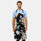 Tablier Aquarelle florale vive : Arrière - plan noir (Porté)