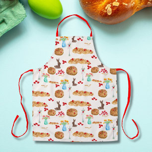 Tablier Aquarelle Grecque Pâques Nourriture Et Oeufs Rouge