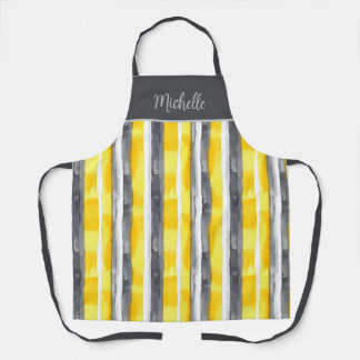 Tablier Aquarelle gris jaune blanc rayé