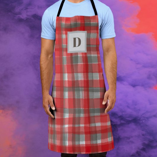 Tablier Aquarelle gris-rouge du buffle de monogramme