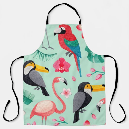 Tablier Aquarelle illustrations d'oiseaux, fleur tropicale (Recto)