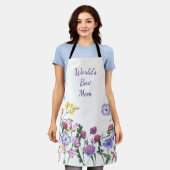 Tablier Aquarelle Jardin Fleurs Meilleure maman au monde (Porté)