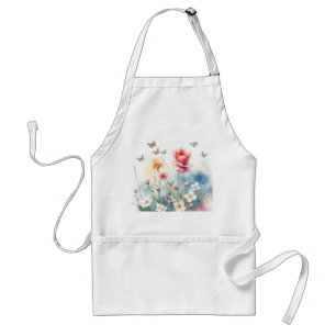 Tablier Aquarelle Jardin florissant avec papillons