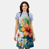 Tablier Aquarelle Jardin hawaïen Hibiscus tropical (Porté)