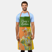 Tablier Aquarelle jonquille Jaune Orange Mums cuisine (Porté)
