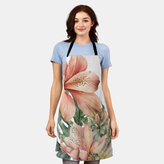 Tablier Aquarelle Jungle Flores Peach Gold Splash (Porté)