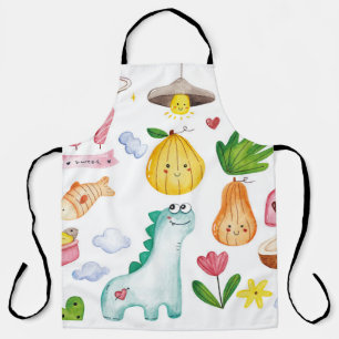 Tablier Aquarelle kawaii doodles isolés sur fond blanc