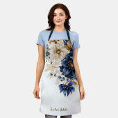 Tablier Aquarelle Marine Bleu Blanc Or Floral Argent (Porté)