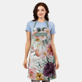 Tablier Aquarelle moderne rose floral + vert sage élégant (Porté)