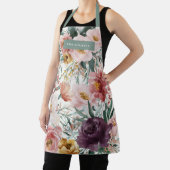 Tablier Aquarelle moderne rose floral + vert sage élégant (Insitu)