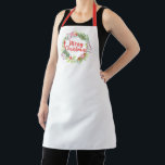 Tablier Aquarelle moderne Script Joyeuse couronne de Noël<br><div class="desc">Un joli tablier de Noël fleuri. Donnez-le comme cadeau pour un ami spécial. Conçu pour vous par Blackberry Boulevard.</div>