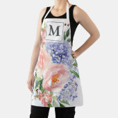 Tablier Aquarelle monogramme bleu rose printemps floral (Insitu)