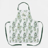 Tablier Aquarelle Monogramme Nom Motif Branches d'Olivier (Recto)