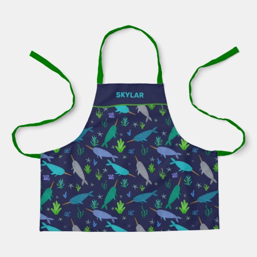 Tablier Aquarelle Narwhals Sous Les Enfants D'Or De La Mer (Recto)