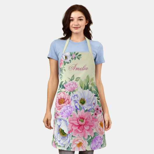 Tablier Aquarelle Pastel délicate Florales d'été (Porté)