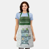 Tablier Aquarelle Pays Cuisine Vert Nom personnalisé (Porté)