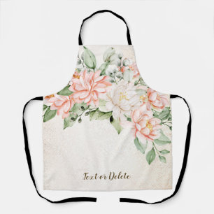 Tablier Aquarelle Pêche Fleurs blanches Élégant