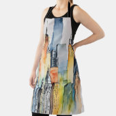 Tablier Aquarelle Peint Urbain Cityscape Skyscapers (Insitu)