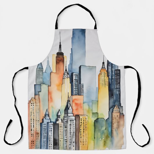 Tablier Aquarelle Peint Urbain Cityscape Skyscapers (Recto)