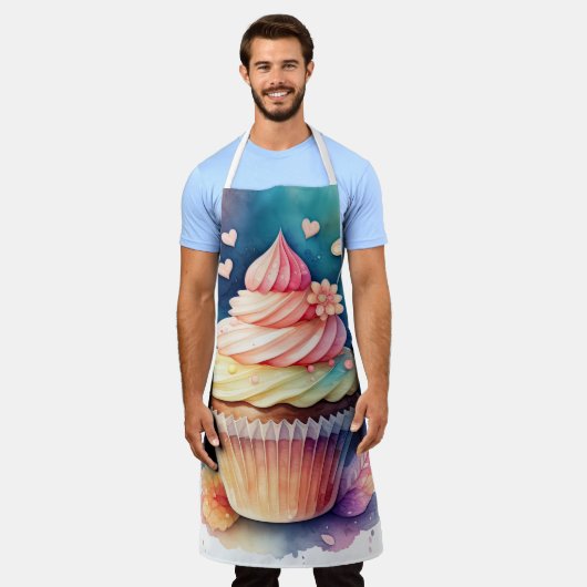 Tablier Aquarelle Peinture Cupcake (Porté)