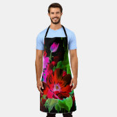 Tablier Aquarelle Peinture de fleurs rouges sur noir (Porté)