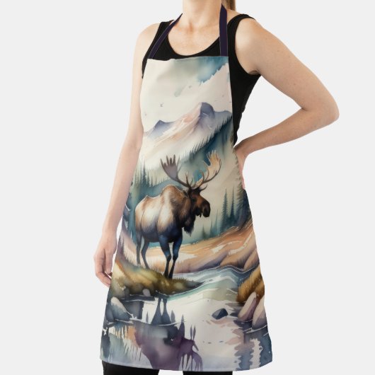 Tablier Aquarelle Peinture de l'orignal en forêt (Insitu)