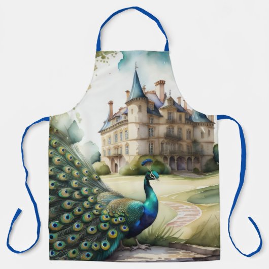 Tablier Aquarelle Peinture de Peacock et Château (Recto)