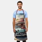 Tablier Aquarelle Peinture de voiture et de dîner d'époque (Porté)