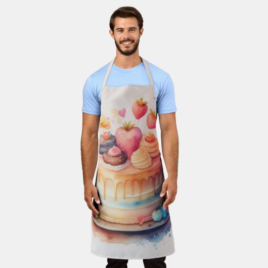 Tablier Aquarelle Peinture gâteau décoré (Porté)