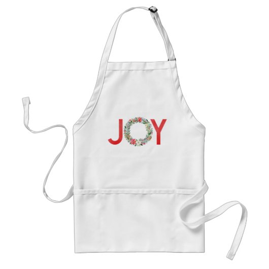 Tablier Aquarelle Poinsettia couronne de Noël Joie (Devant)