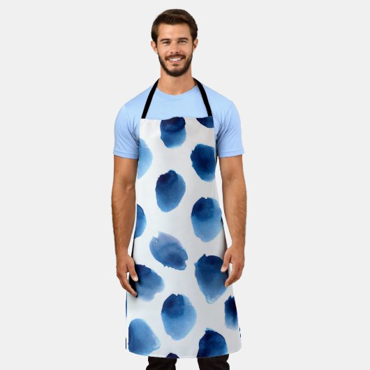 Tablier Aquarelle Points Bleus : Peint à la main sans cout (Porté)