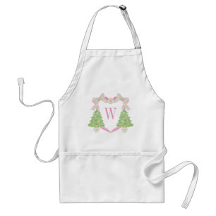 Tablier Aquarelle rose Arbre de Noël Monogramme Crest