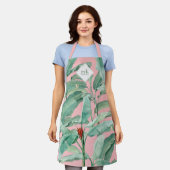 Tablier Aquarelle rose banane tropicale Feuilles Monogramm (Porté)