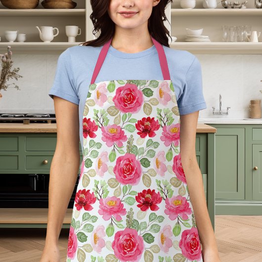 Tablier Aquarelle Rose Et Rouge Rose Florale