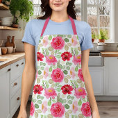 Tablier Aquarelle Rose Et Rouge Rose Florale