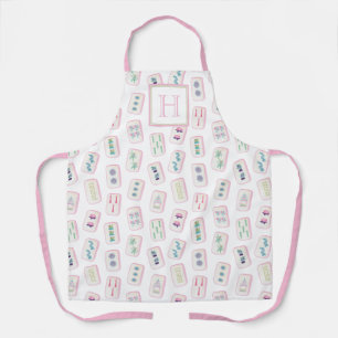 Tablier Aquarelle rose et vert Mahjong Tiles Monogramme